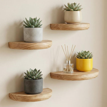 Titel: Wandregal aus Holz – Halbrunde hängende Wandboarde i naturdesign