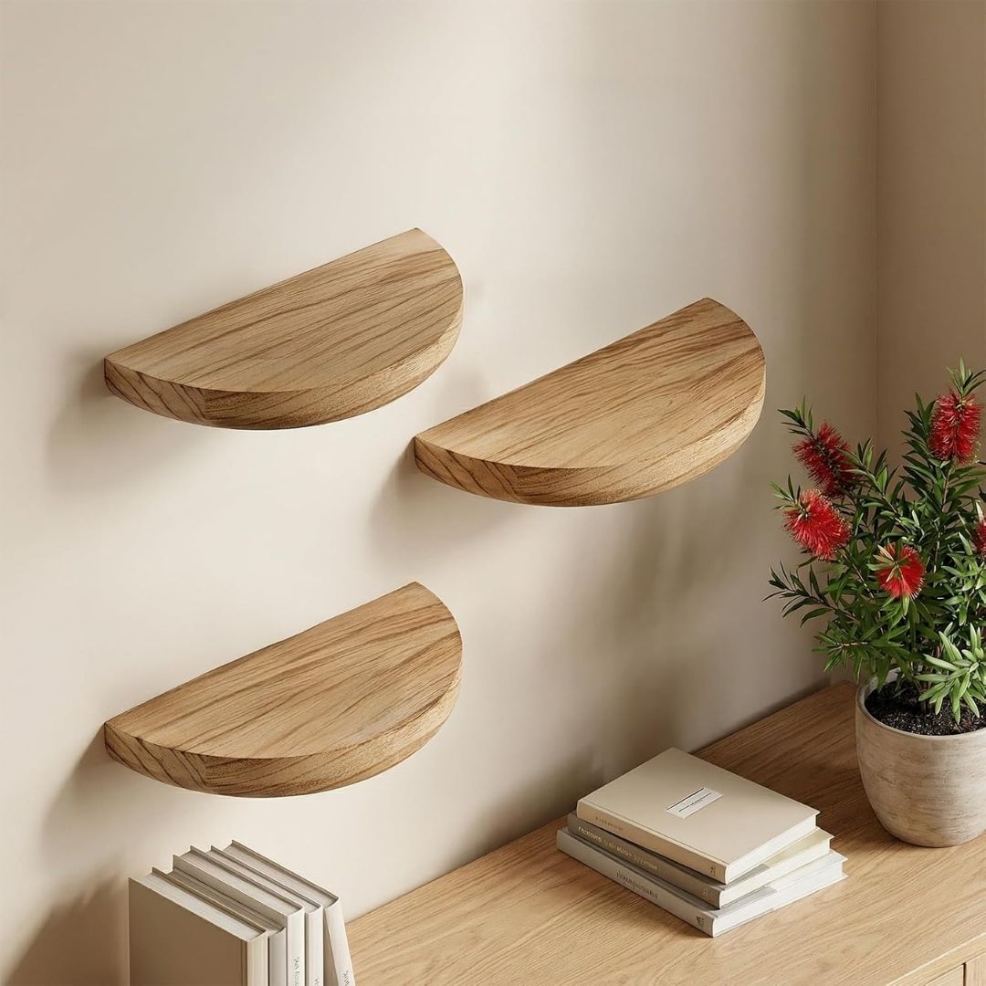 Titel: Wandregal aus Holz – Halbrunde hängende Wandboarde i naturdesign