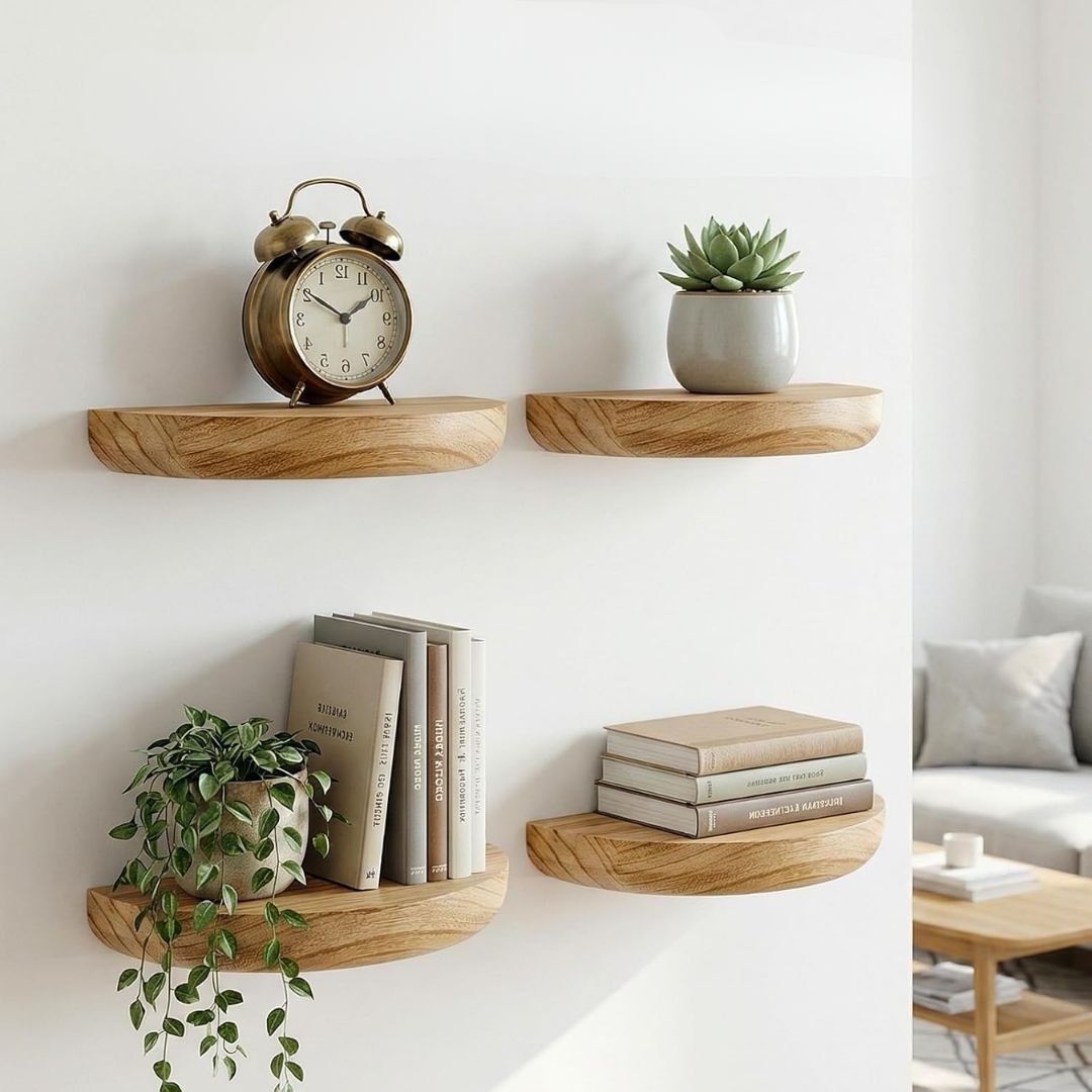 Titel: Wandregal aus Holz – Halbrunde hängende Wandboarde i naturdesign
