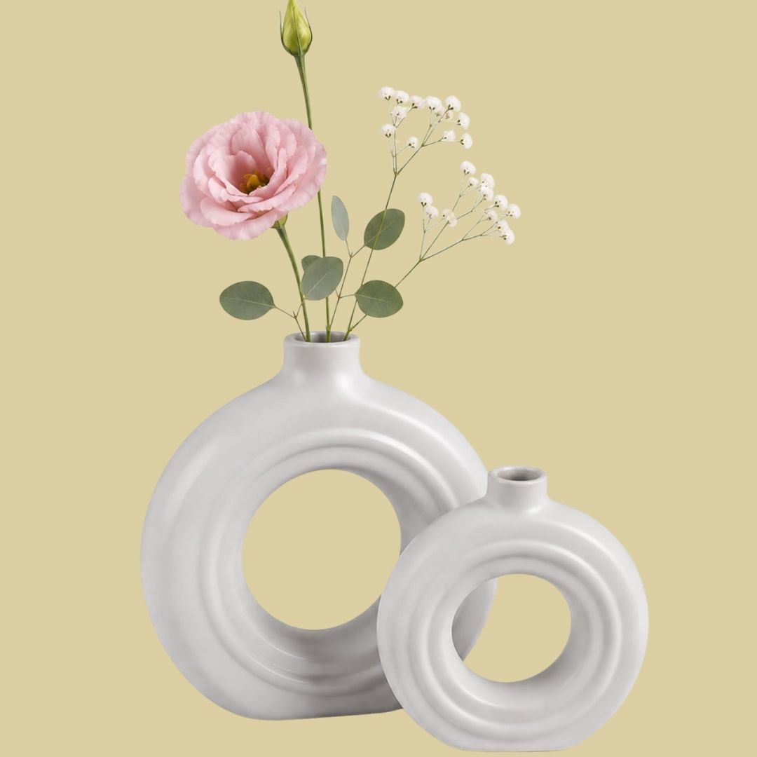Keramikvase – Stilrent dekorativt vas-set med modern ringdesign