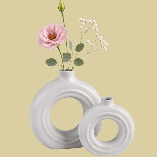 Keramikvase – Stilrent dekorativt vas-set med modern ringdesign