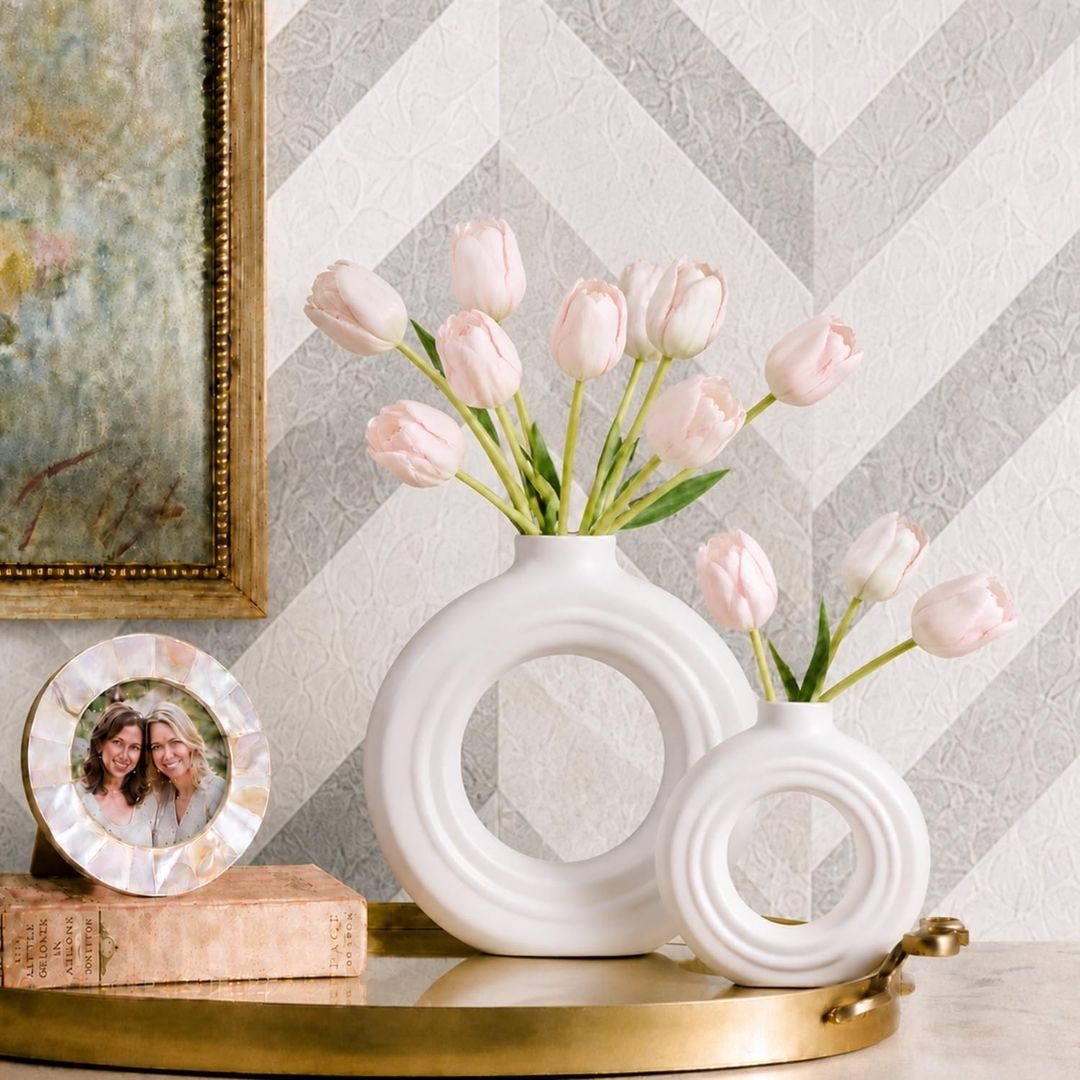 Keramikvase – Stilrent dekorativt vas-set med modern ringdesign