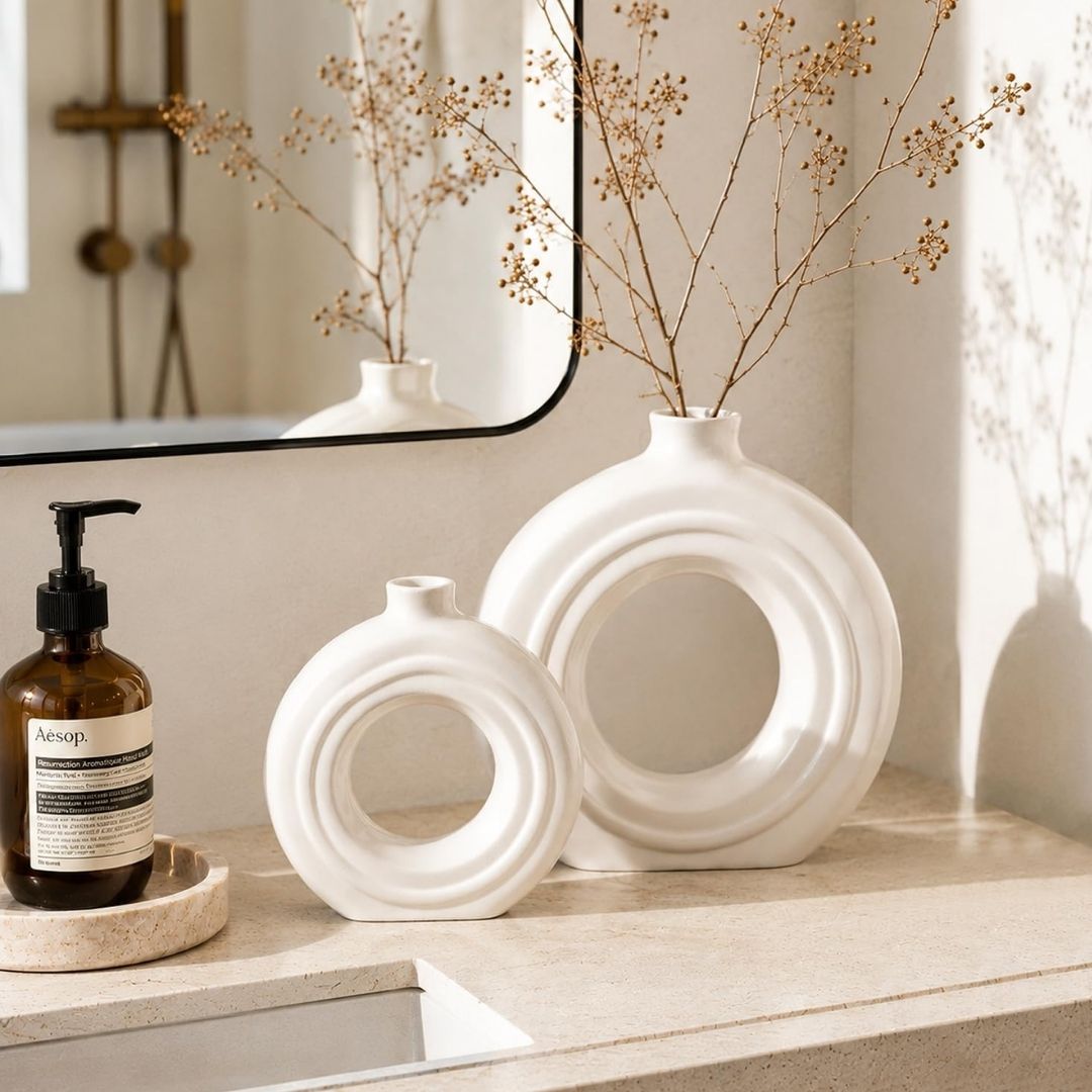 Keramikvase – Stilrent dekorativt vas-set med modern ringdesign