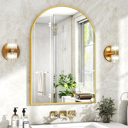Bogenwandspiegel – Elegant väggspegel i guld med välvd ram