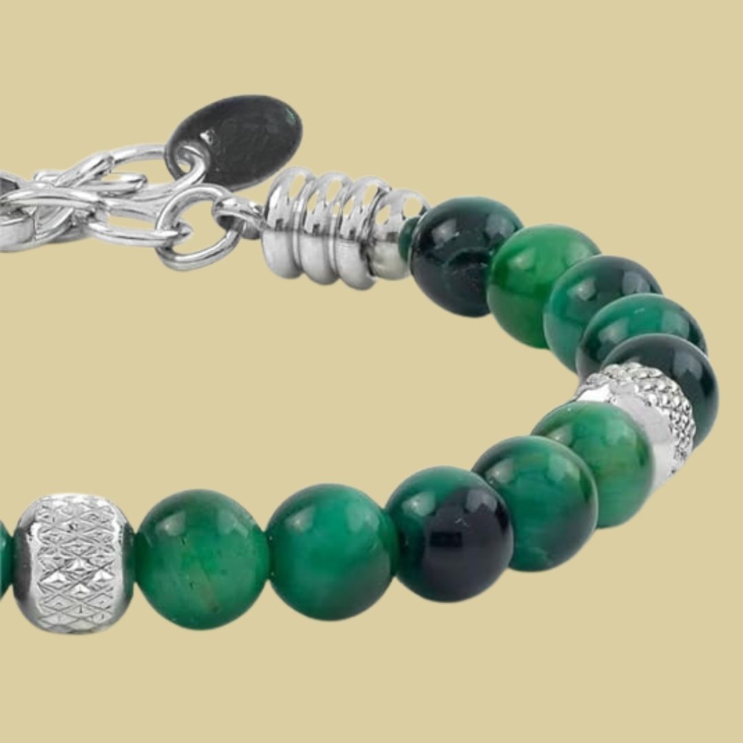 Edelstein-Armband – Elegant pärlarmband i gröna städer med silverdetaljer
