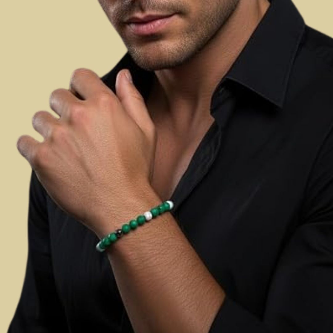 Edelstein-Armband – Elegant pärlarmband i gröna städer med silverdetaljer